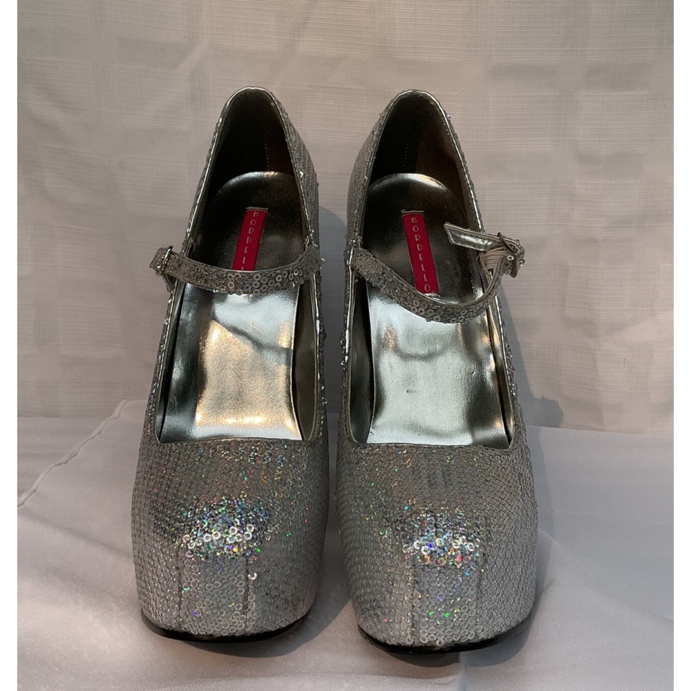 Bordello Womens Stiletto Platform Heels Rhinestone Burlesque Dancer TEEZE Sz 10